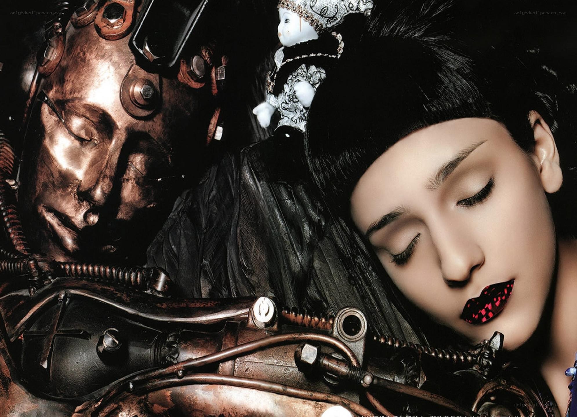 woman with mechanical face