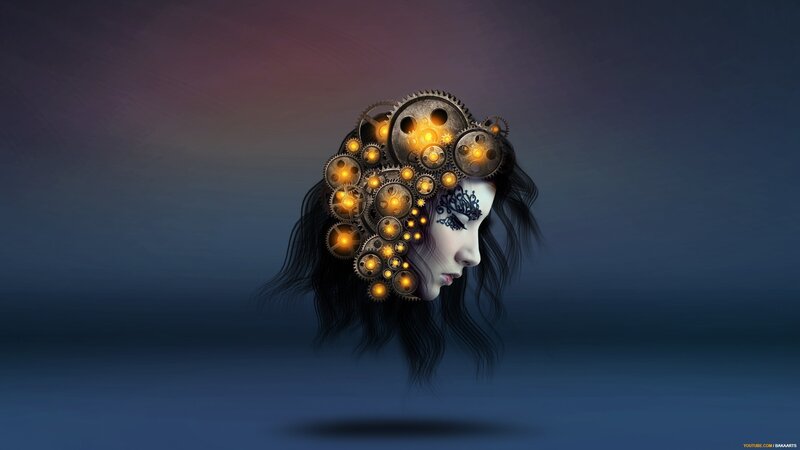 Woman with Mechanical Gears — Blue
