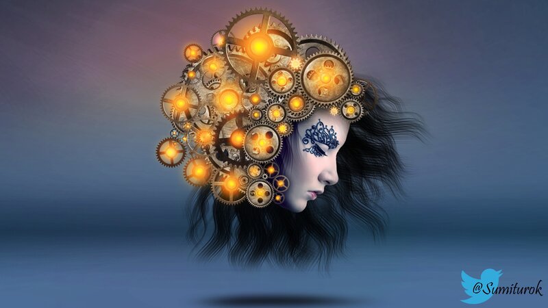 Woman with Mechanical Head — Blue