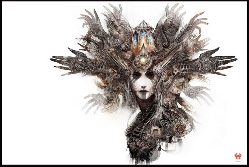 Woman with Mechanical Headdress — White