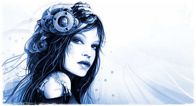 Woman with Mechanical Headgear — Blue