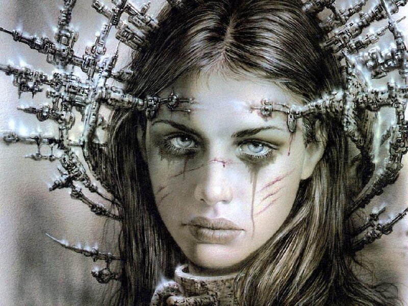 Woman with Mechanical Headgear — Brown, Dramatic, Digital Art, Mechanical Gear
