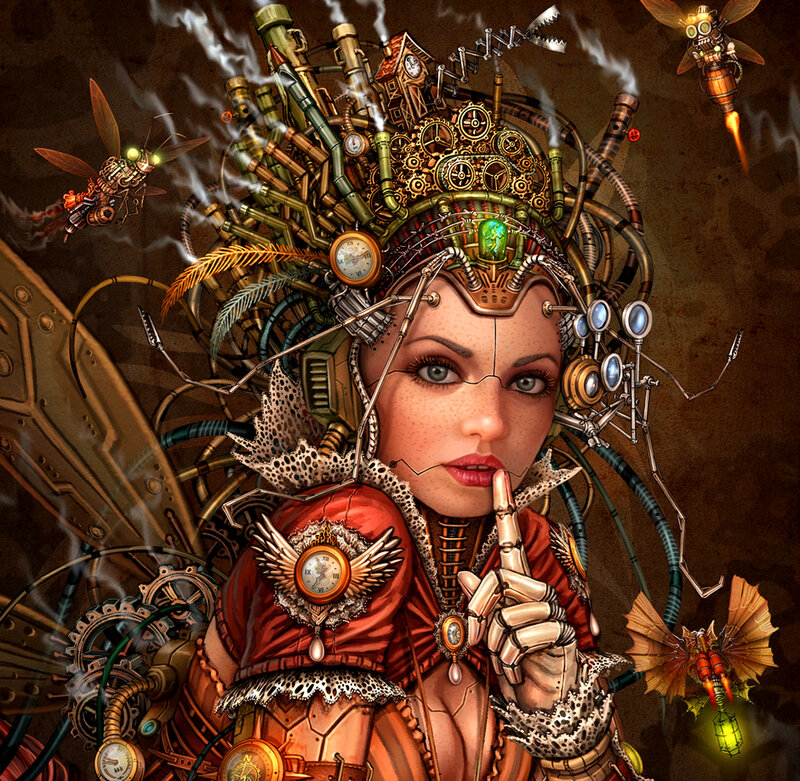 Woman with Mechanical Headgear — Brown, Dramatic
