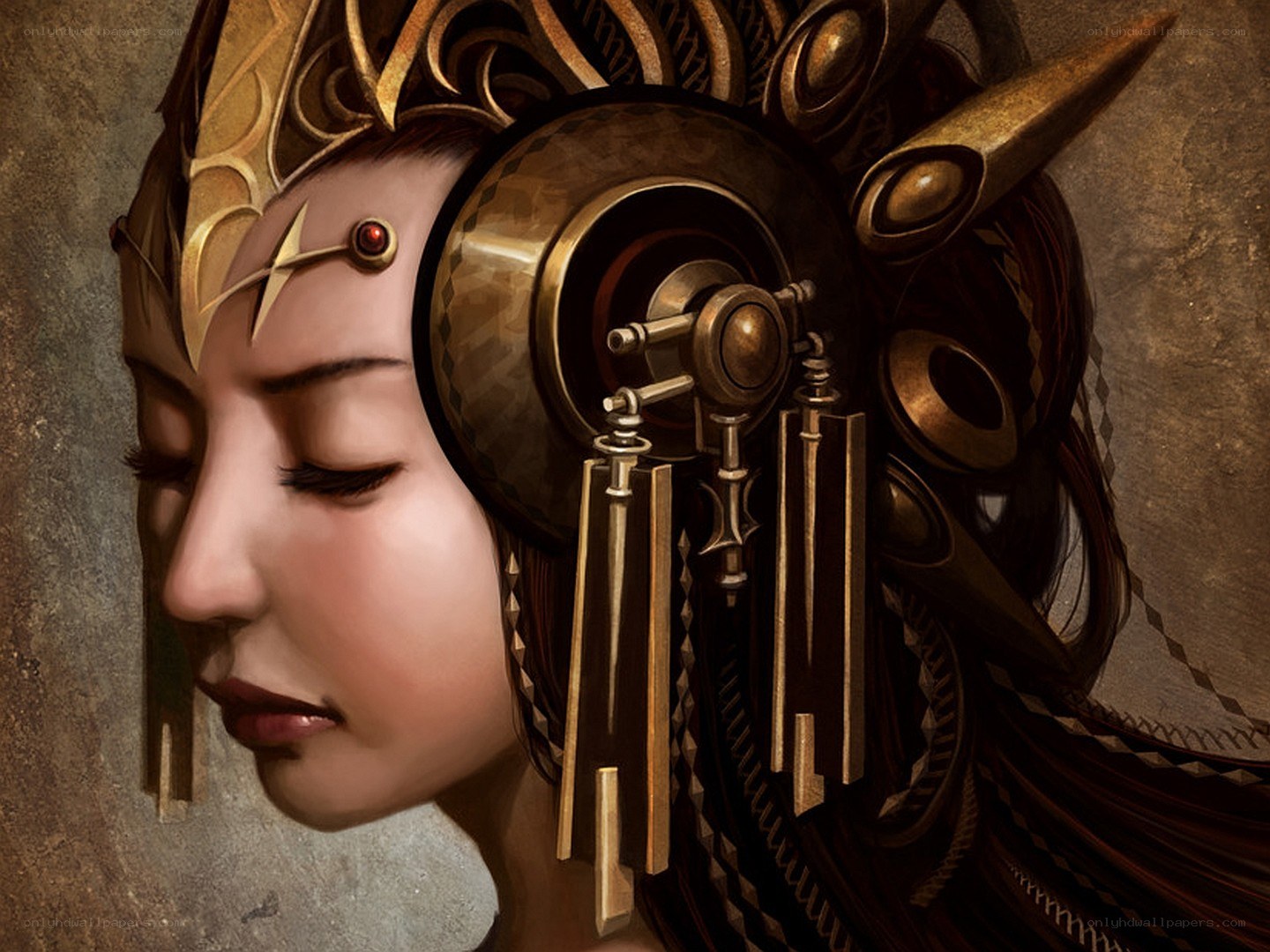 woman with mechanical headpiece
