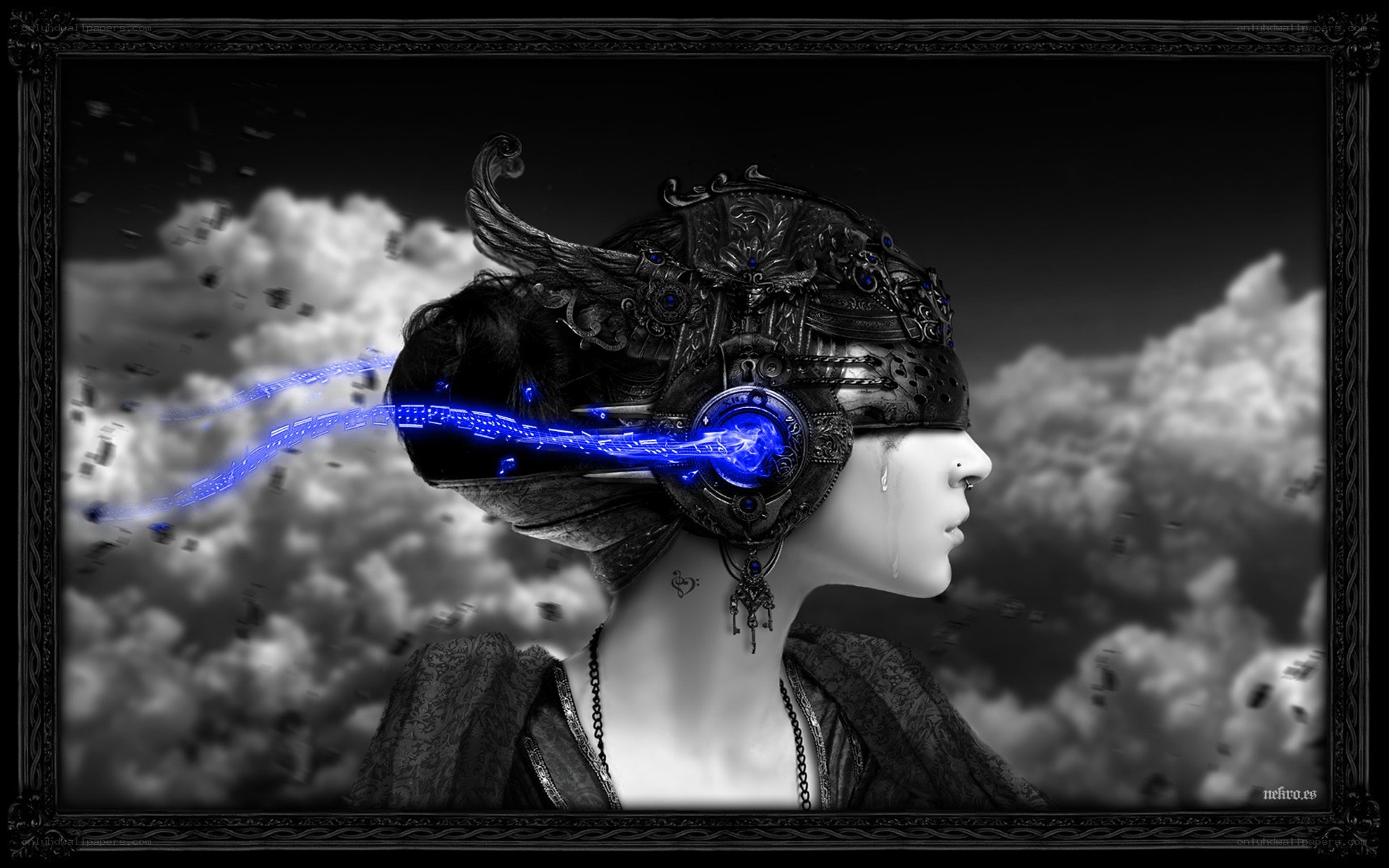 woman with mechanical helmet