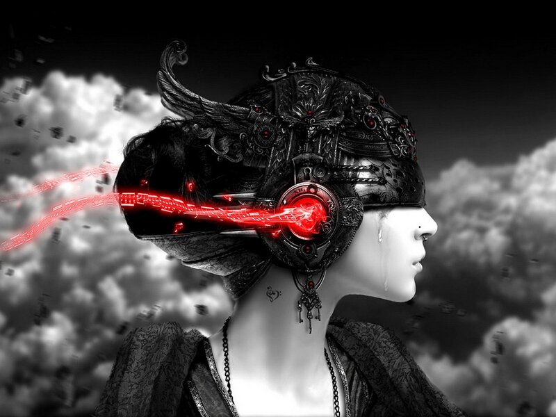 Woman with Mechanical Helmet — Digital Art