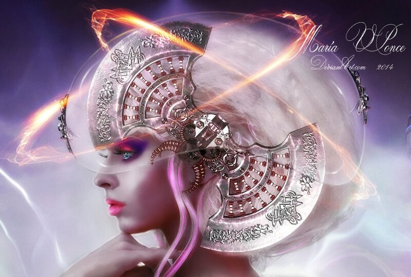Woman with Mechanical Helmet — Purple