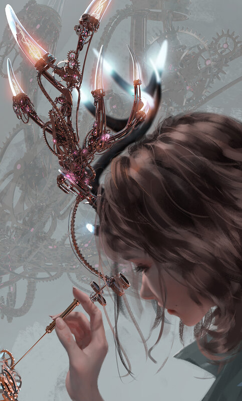 Woman with Mechanical Horns — Brown, Dramatic