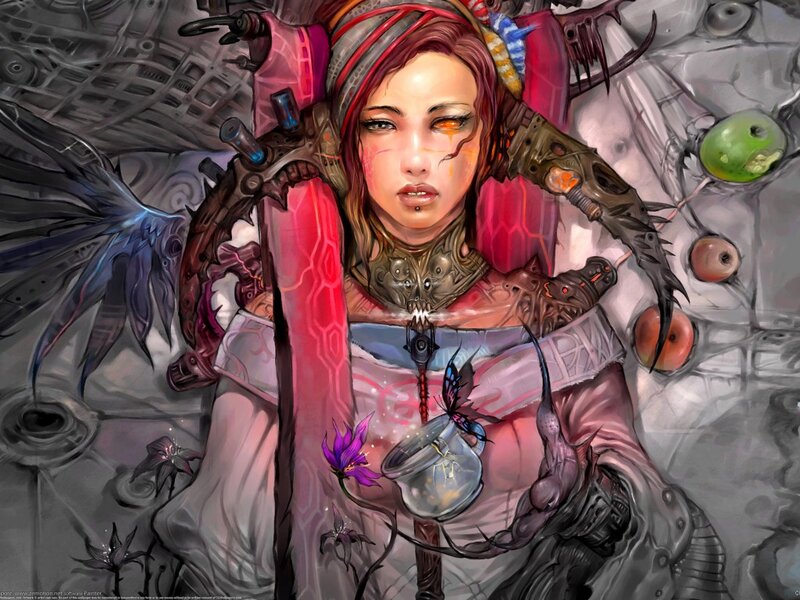 Woman with Mechanical Wings — Gray, Dramatic
