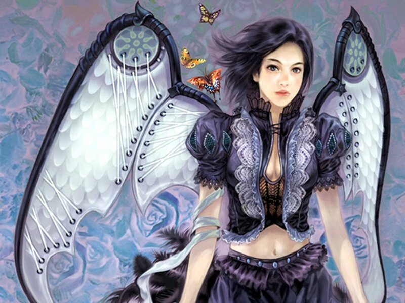 Woman with Mechanical Wings — Purple