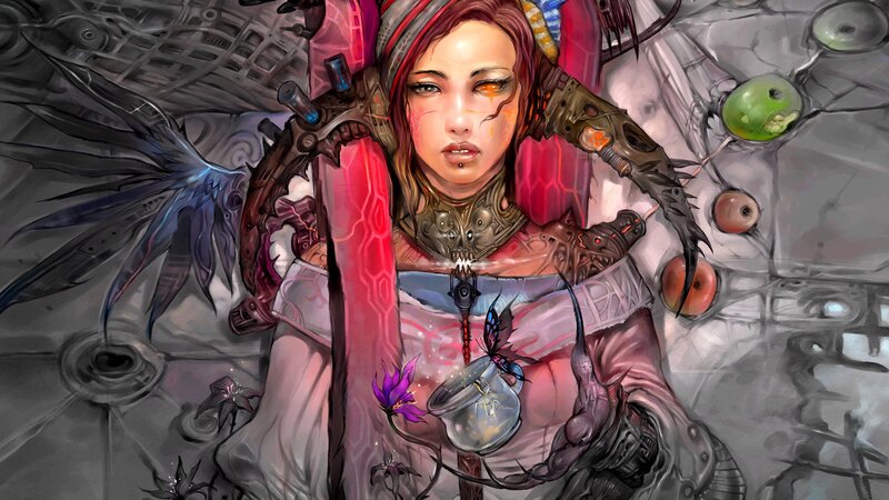 Woman with Mechanical Wings — Red