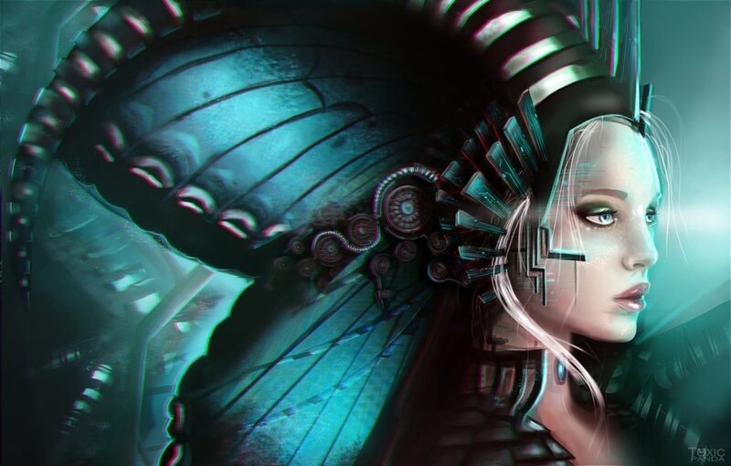 Woman with Mechanical Wings — Teal