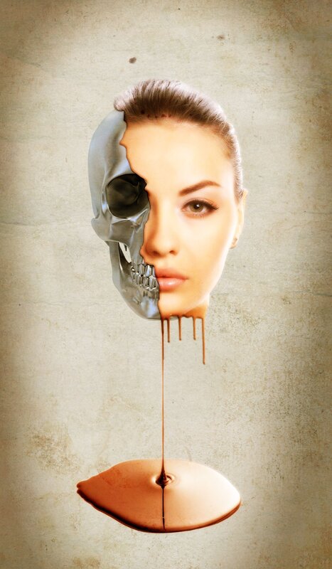 woman with melting skull