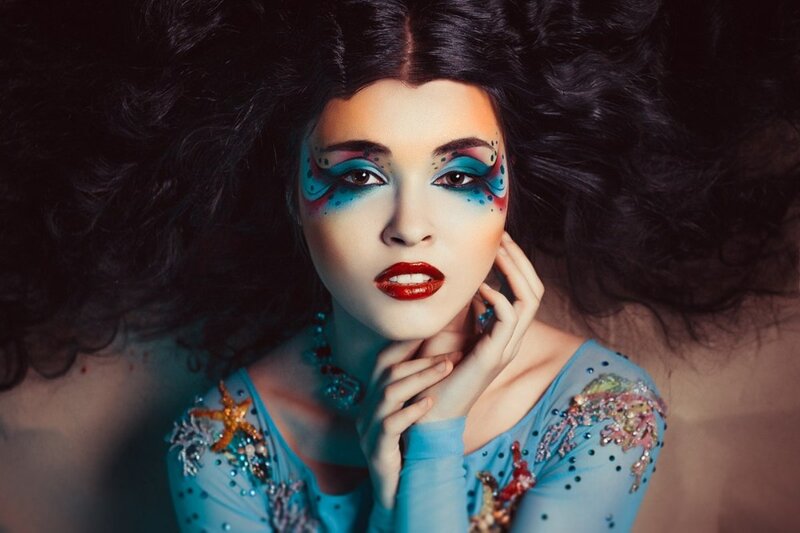 Woman with Mermaid Makeup — Blue