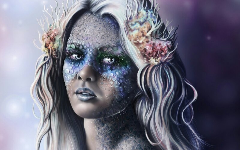 Woman with Mermaid Makeup — Purple