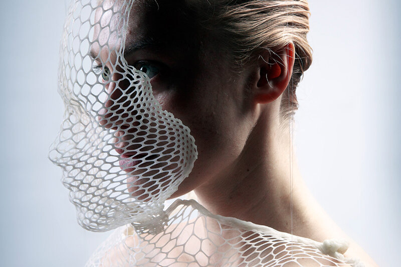 Woman with Mesh Mask — White