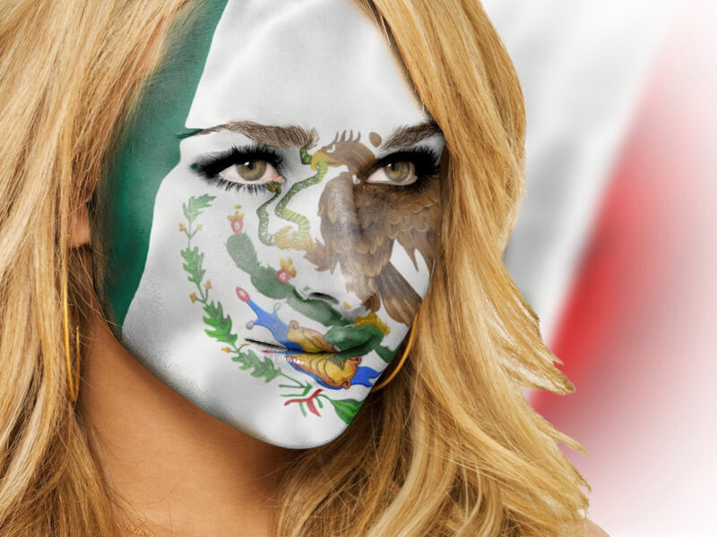 woman with mexican flag face paint