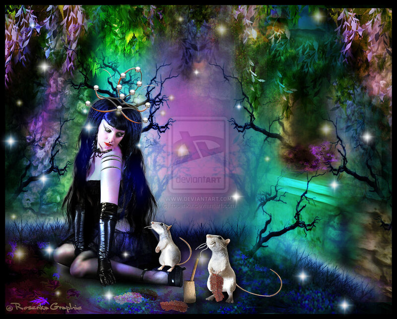 Woman with Mice in Forest