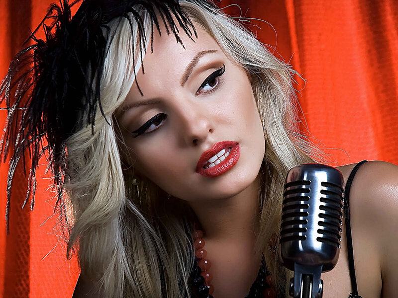 Woman with Microphone — Red