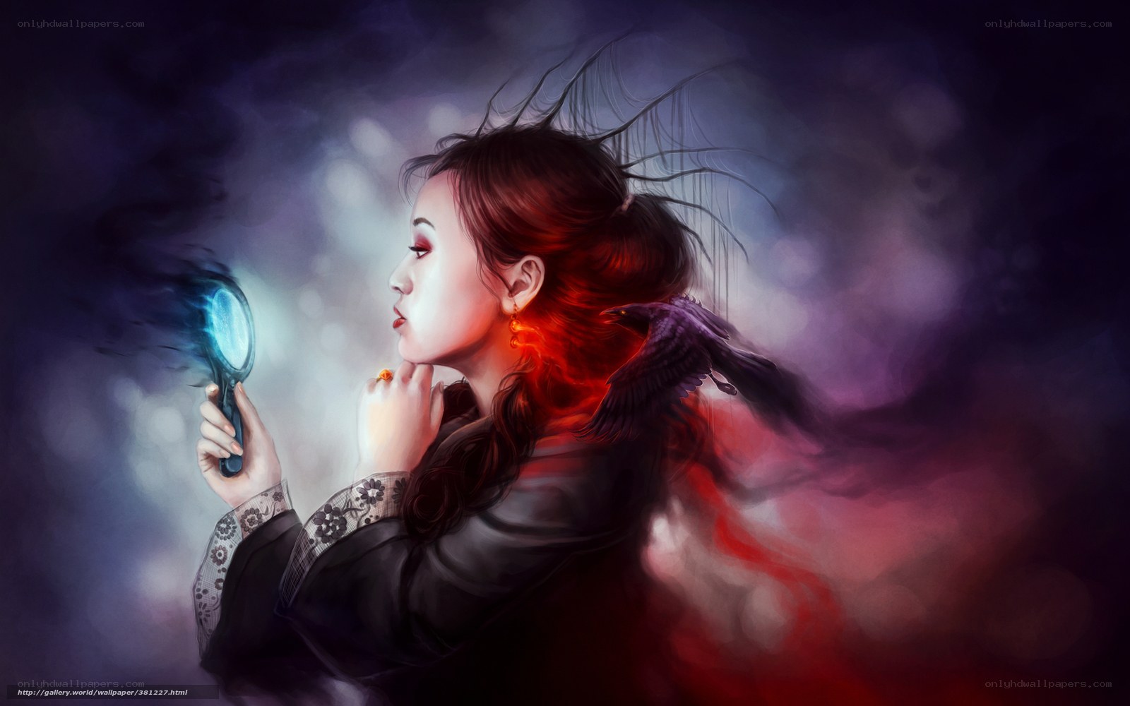 Woman with mirror and crow