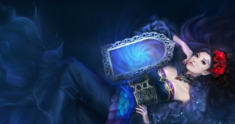 Woman with Mirror — Blue, Dramatic, Night