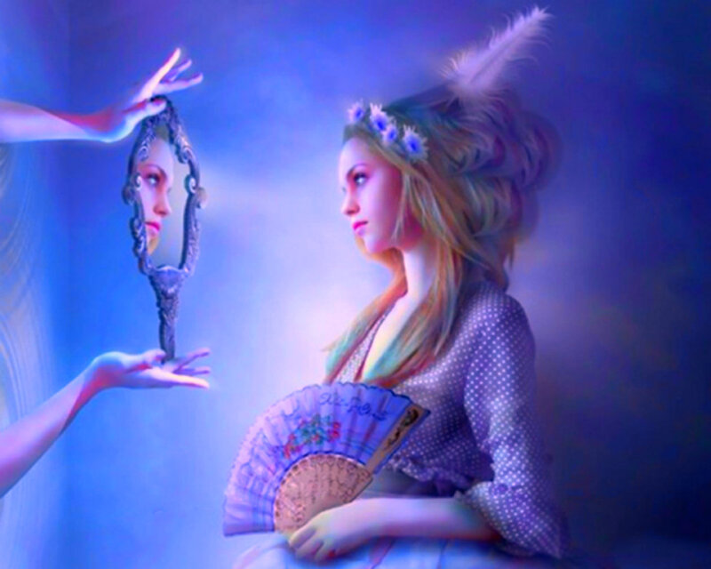 Woman with Mirror — Blue