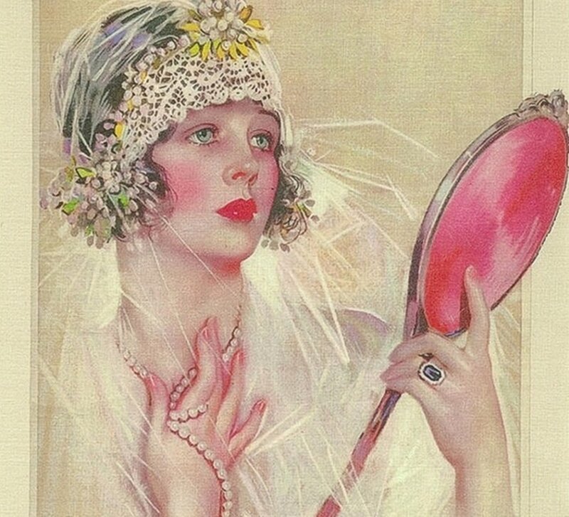 Woman with Mirror — White