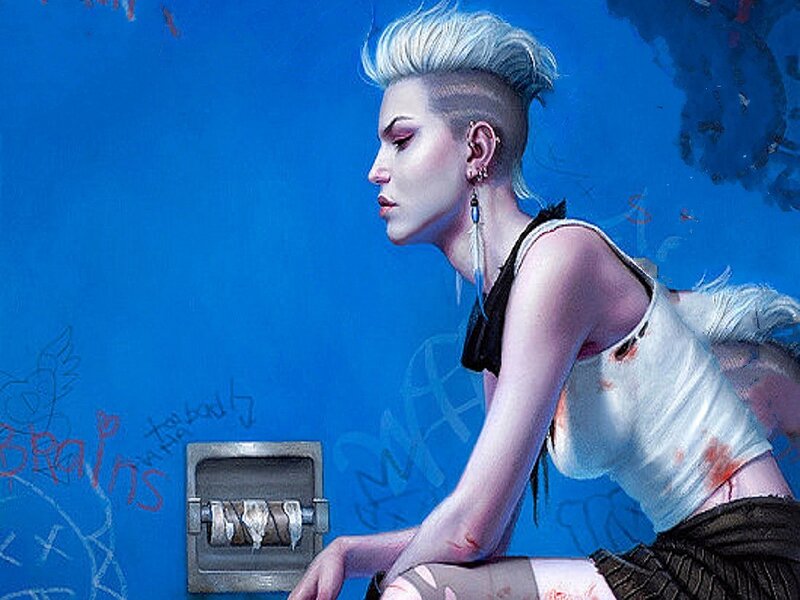 Woman with Mohawk Hairstyle — Blue, Dramatic, Digital Art