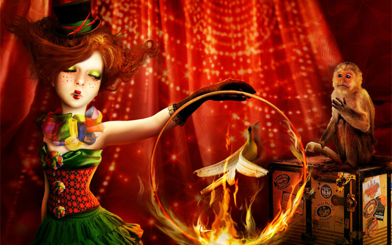 Woman with Monkey and Fire