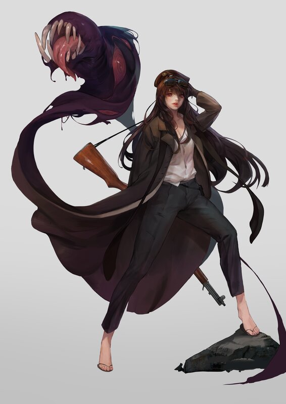 Woman with Monster Creature — Purple
