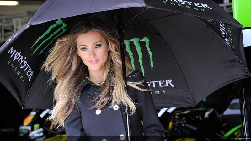 Woman with Monster Energy umbrella