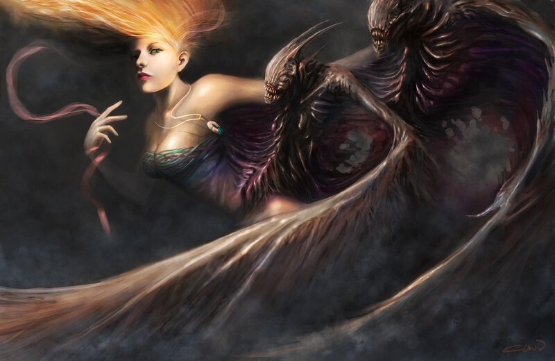 Woman with Monster — Purple, Dramatic