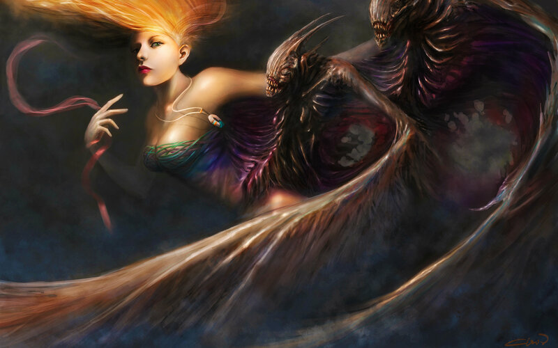Woman with Monster — Purple