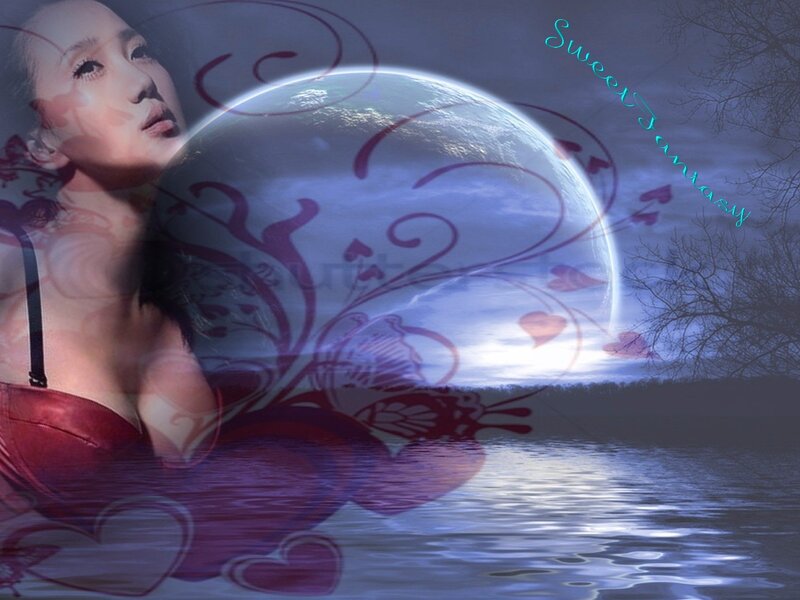 woman with moon and hearts