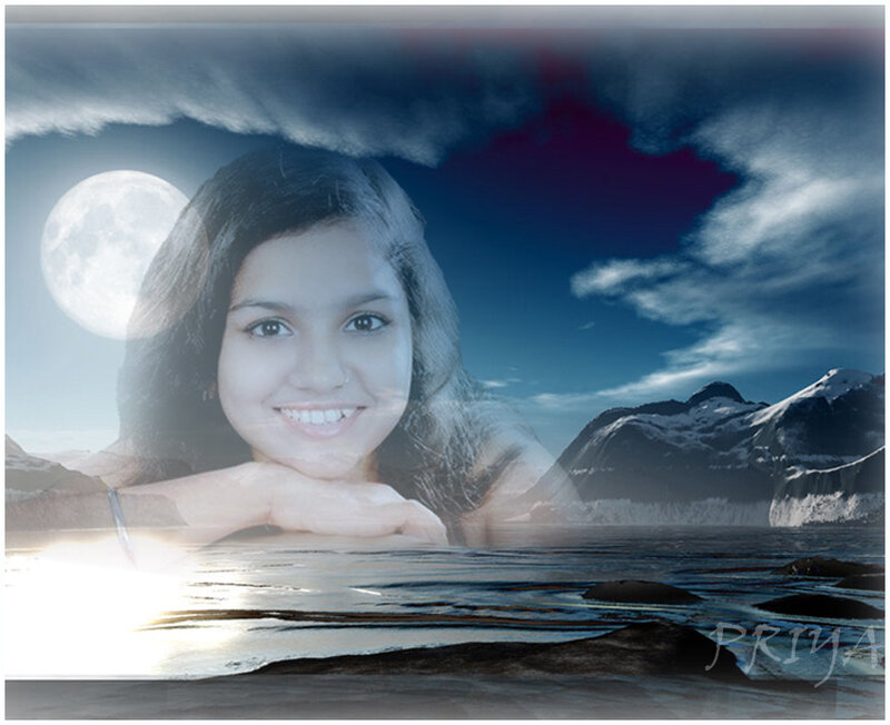 woman with moon and mountains
