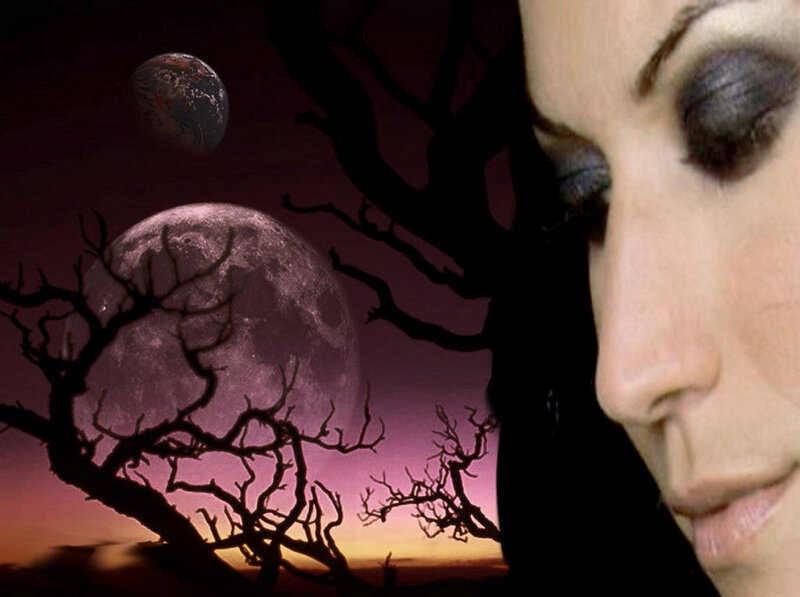 woman with moon and tree