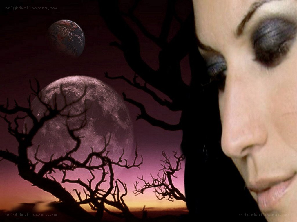 woman with moon and tree