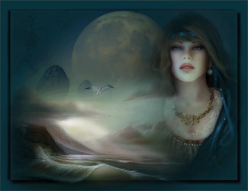 Woman with Moon Background — Blue