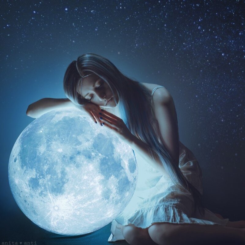 Woman with Moon — Blue, Serene