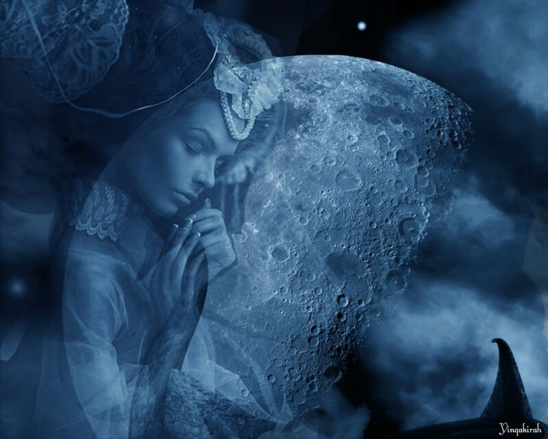 Woman with Moon — Blue