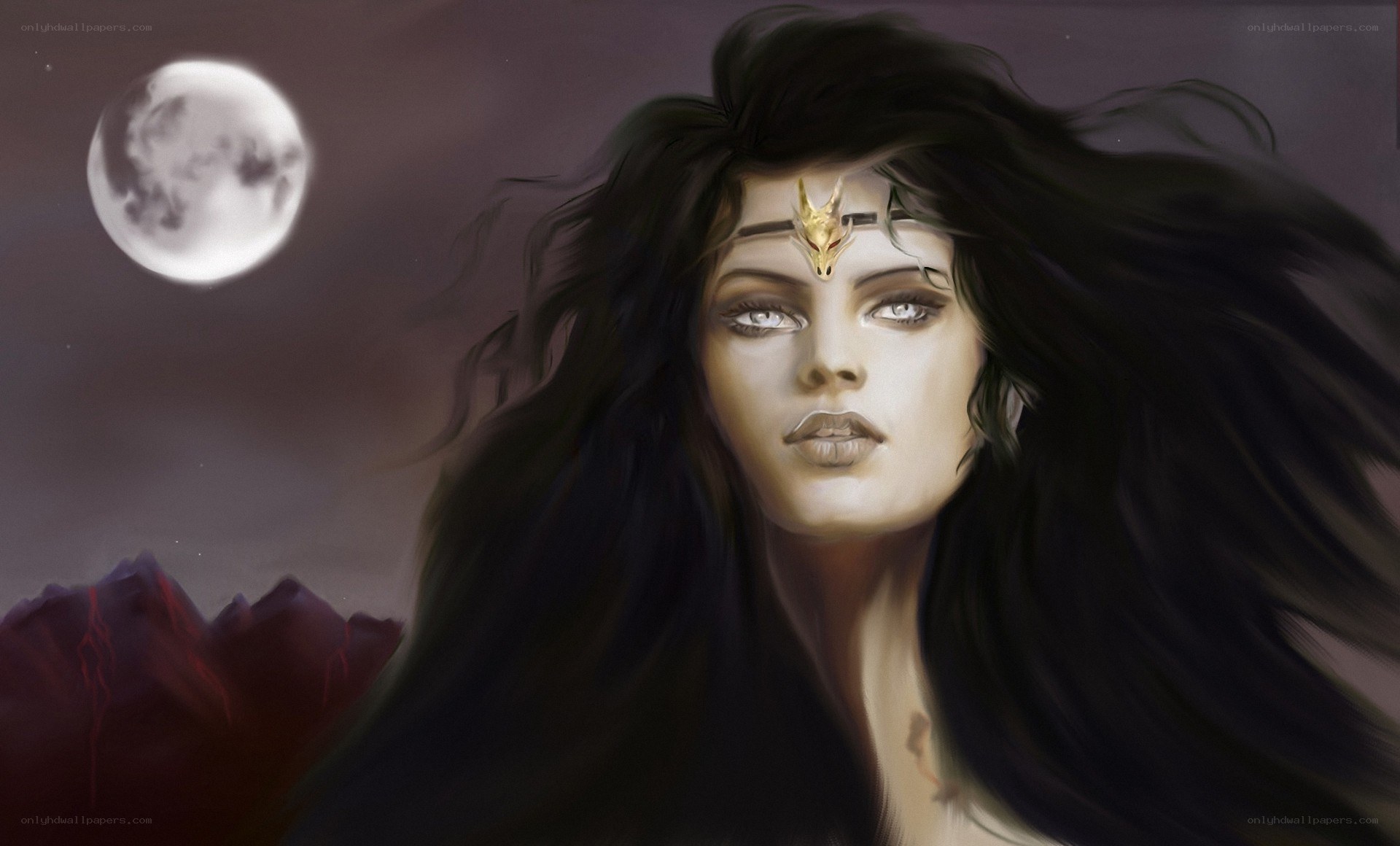 woman with moon in background