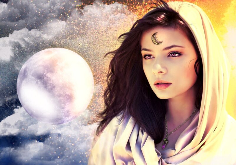 Woman with Moon Symbol