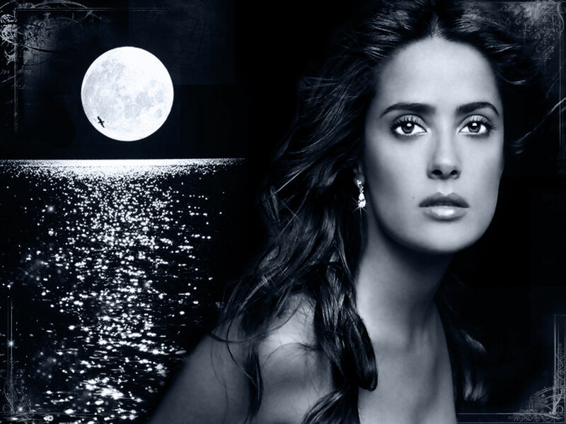 woman with moonlit sea
