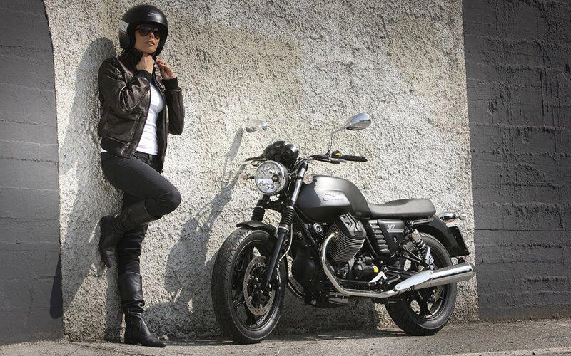Woman with Motorcycle — Black, Confident, Afternoon, Photograph, Helmet, Sunglasses