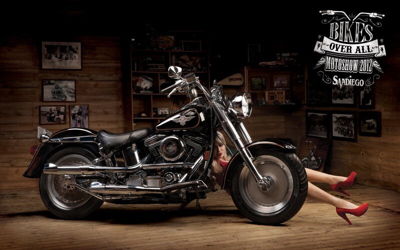 Woman with Motorcycle — Black, Dramatic, Photograph, Wood Walls
