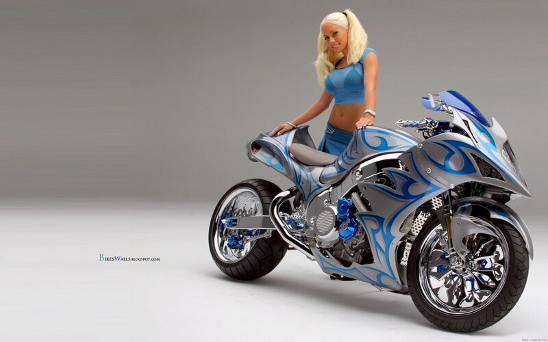 Woman with Motorcycle — Blue, Neutral