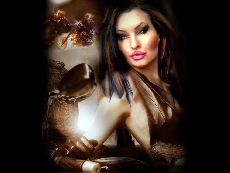 woman with motorcycle in war scene