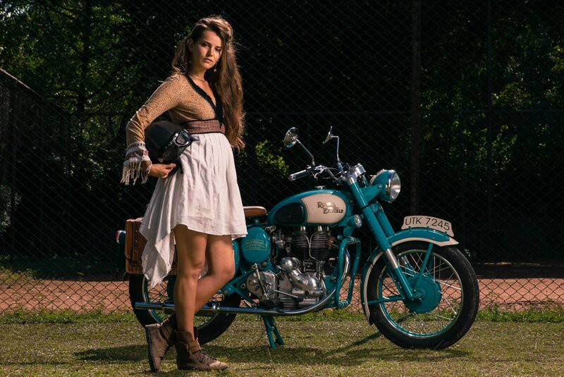 Woman with Motorcycle — Teal