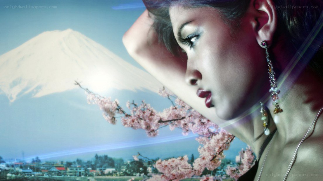 woman with mount fuji backdrop