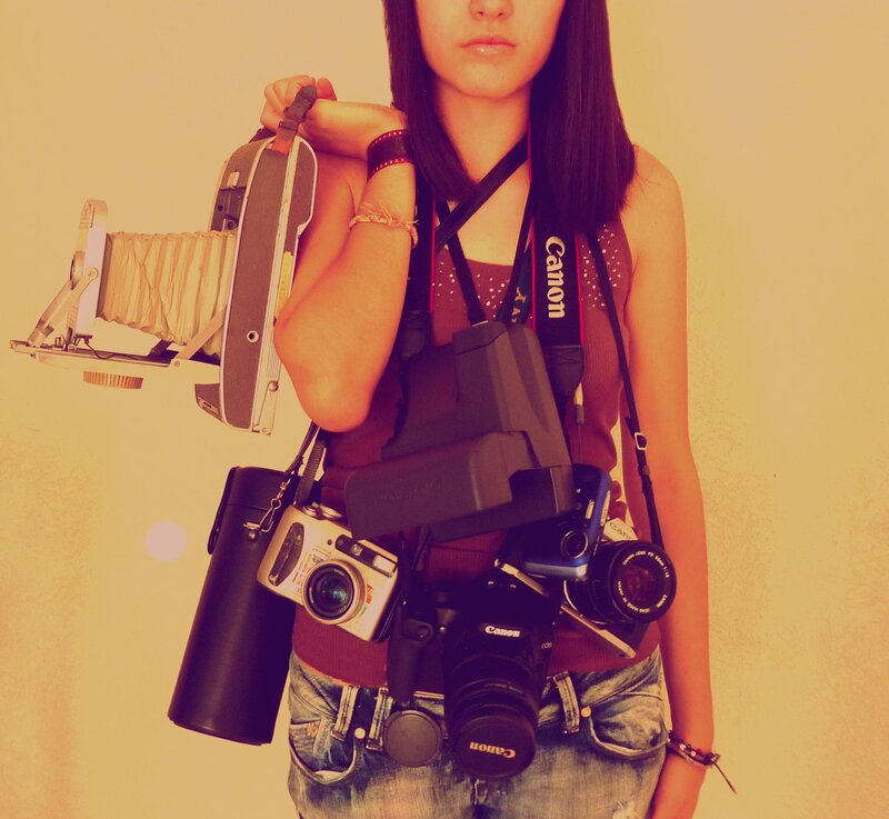 woman with multiple cameras